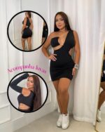 vestido de brilho com luvas 2 em 1