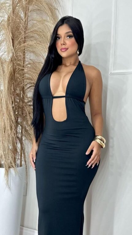vestido longo decote U